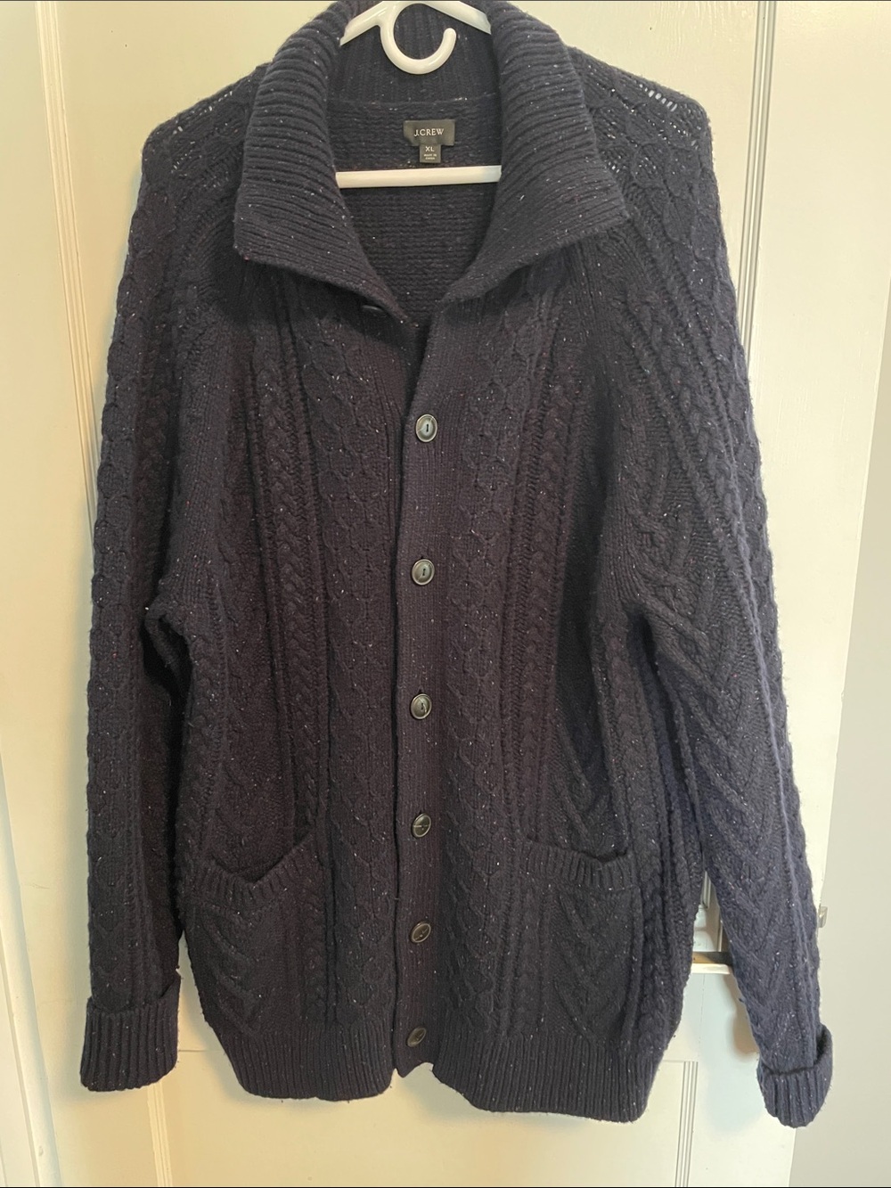 J. Crew Men's Merino Wool Blend Cable-Knit Button-Up Cardigan Sweater - Picture 2 of 7